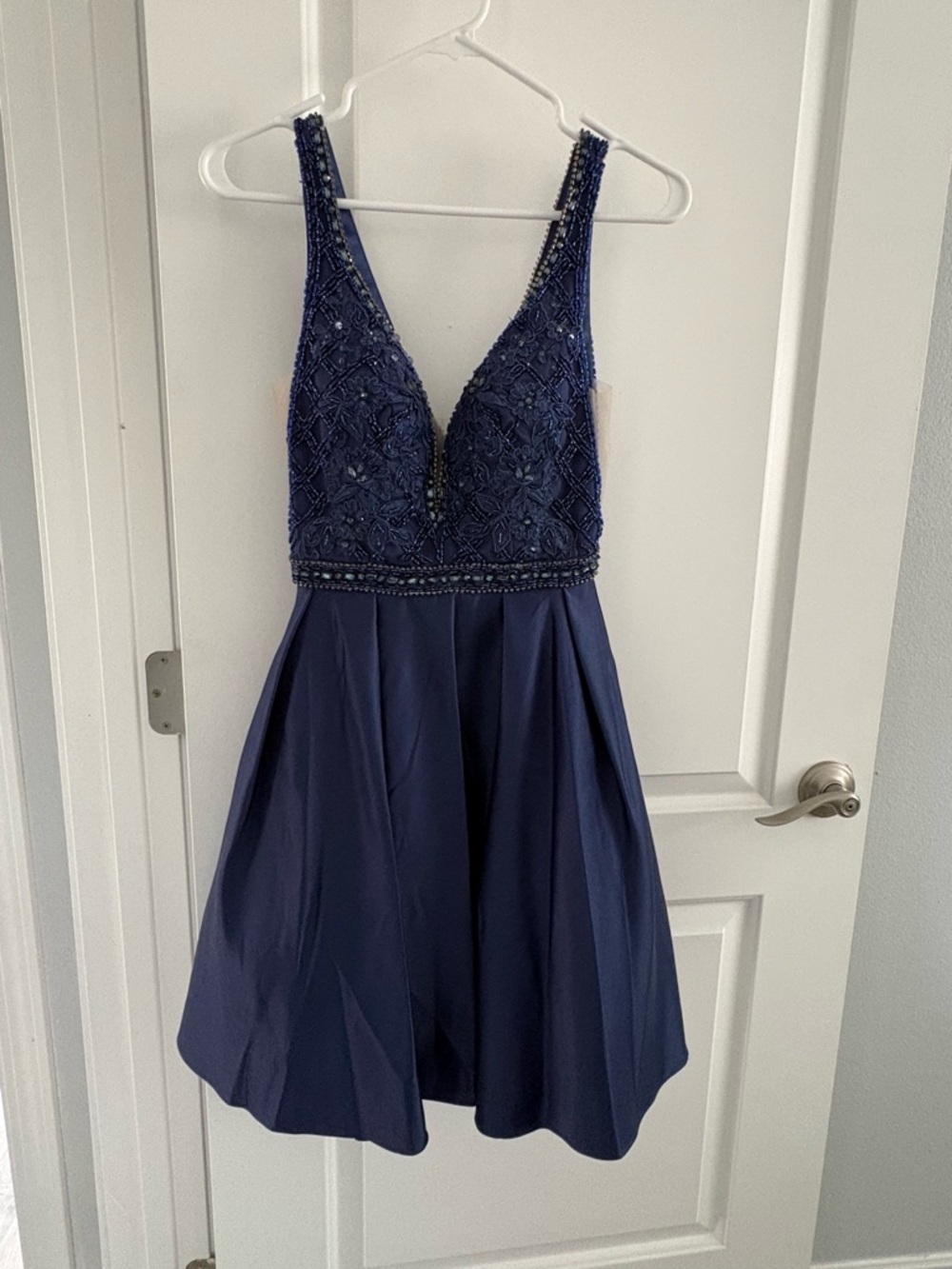 Navy Coya Collection Beaded V-Neck A-Line Dress